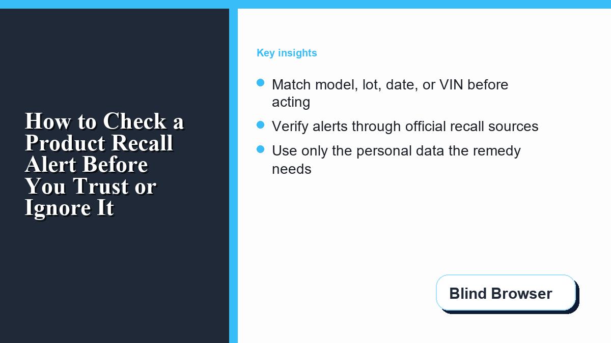 Checklist for verifying a product recall alert before clicking or sharing information