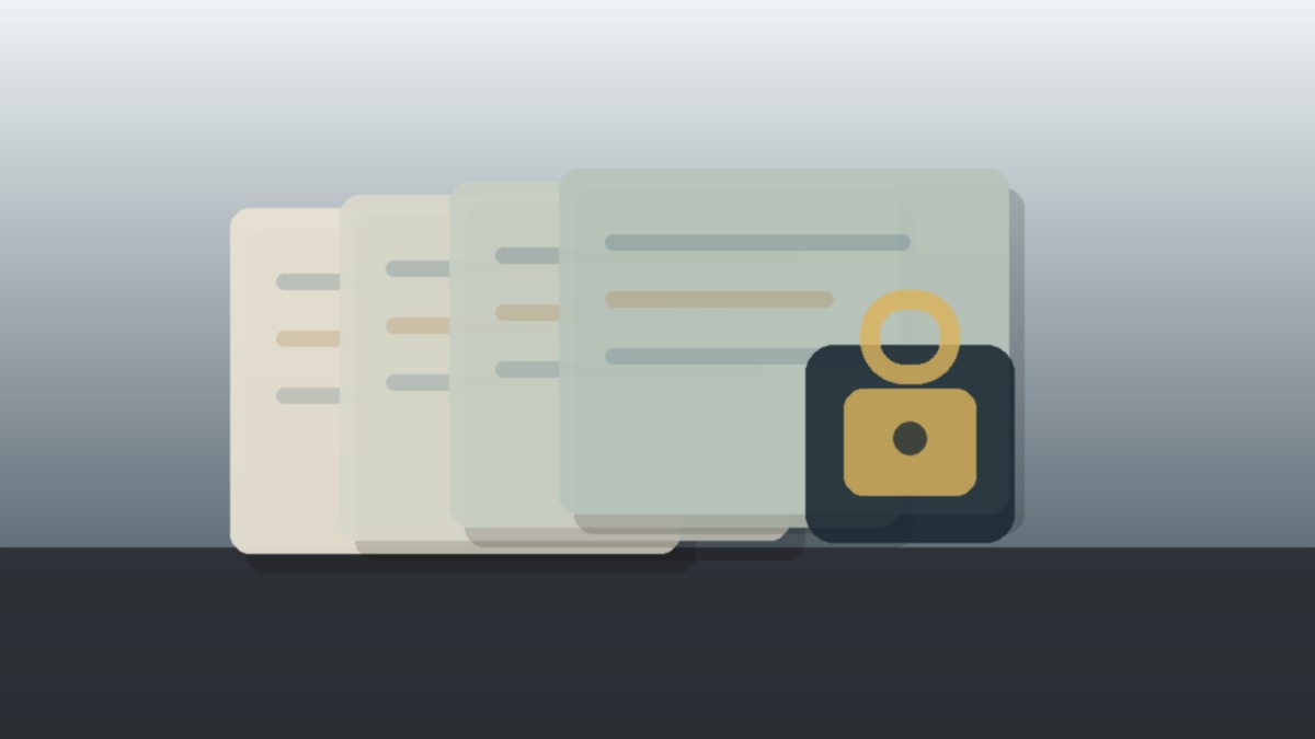 A collection of organized business folders on a desk secured with a physical padlock, representing information security.