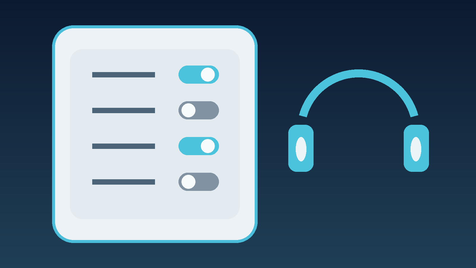 Headphones, a privacy shield, and playback controls represent a privacy-first audiobook setup.
